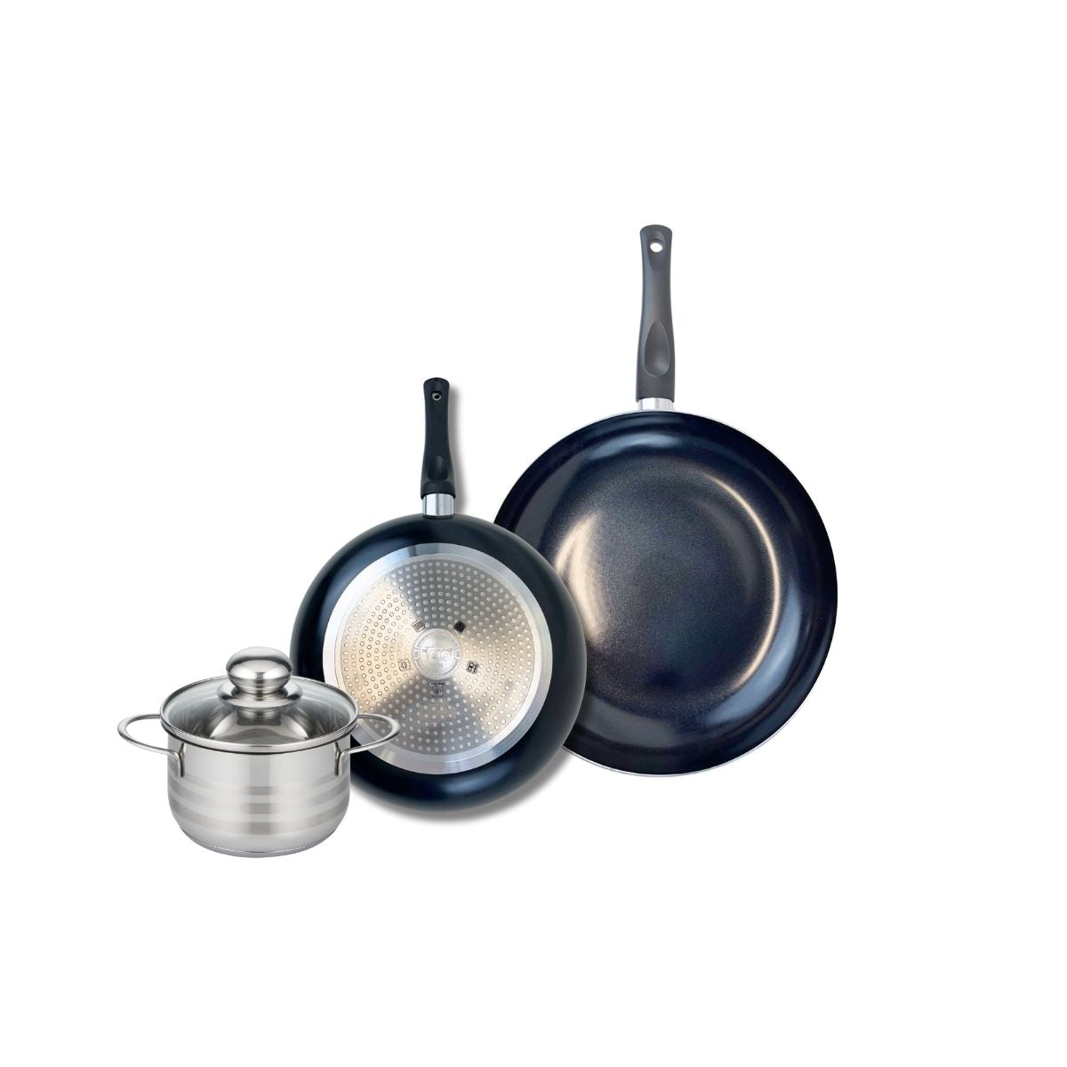 Ensemble de 2 Poêles de cuisson 24 et 28 cm et 1 faitout 14 cm  Prima Brillant Elo - Mathon - 1