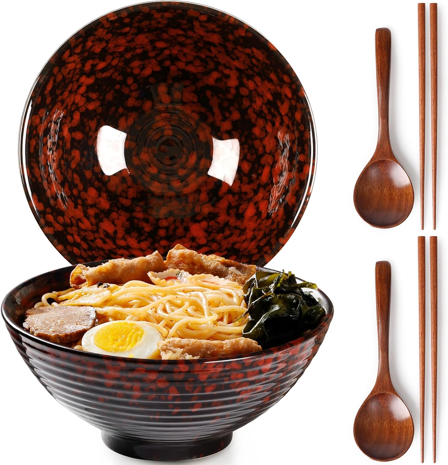 Bol à ramen japonais 1200 ml en céramique artisanale rouge Vendos85 - Mathon