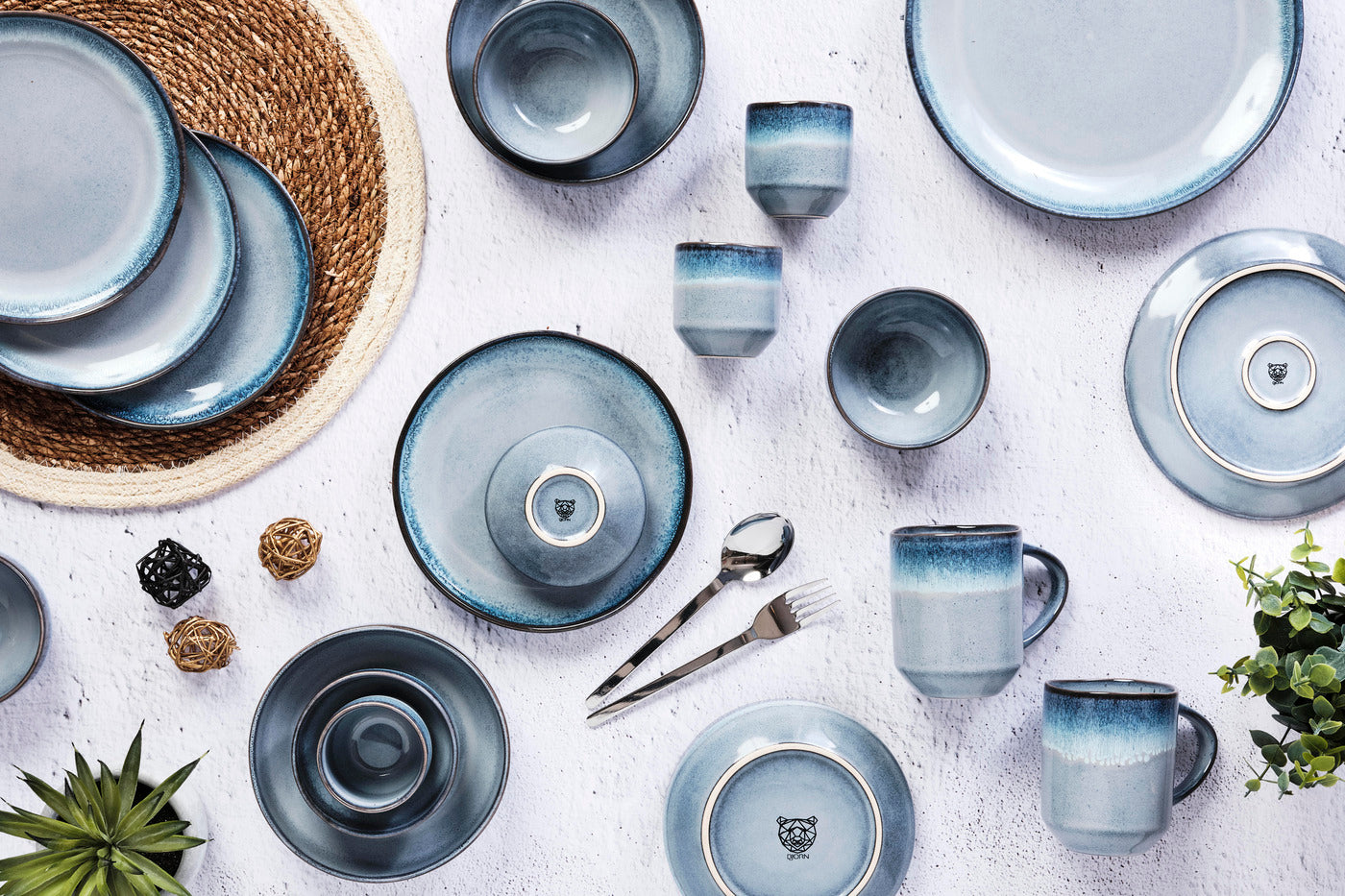 Lot de 6 assiettes creuses en grès bleu D21 Björn - Mathon - 5