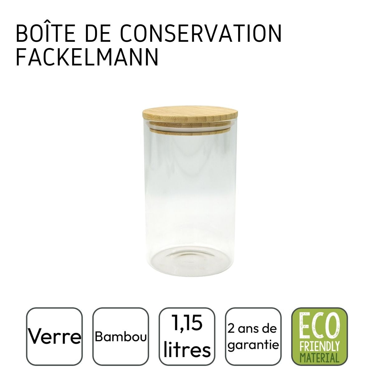 Boîte de conservation en verre 1,15L avec couvercle en Bambou  Nature Fackelmann - Mathon - 4
