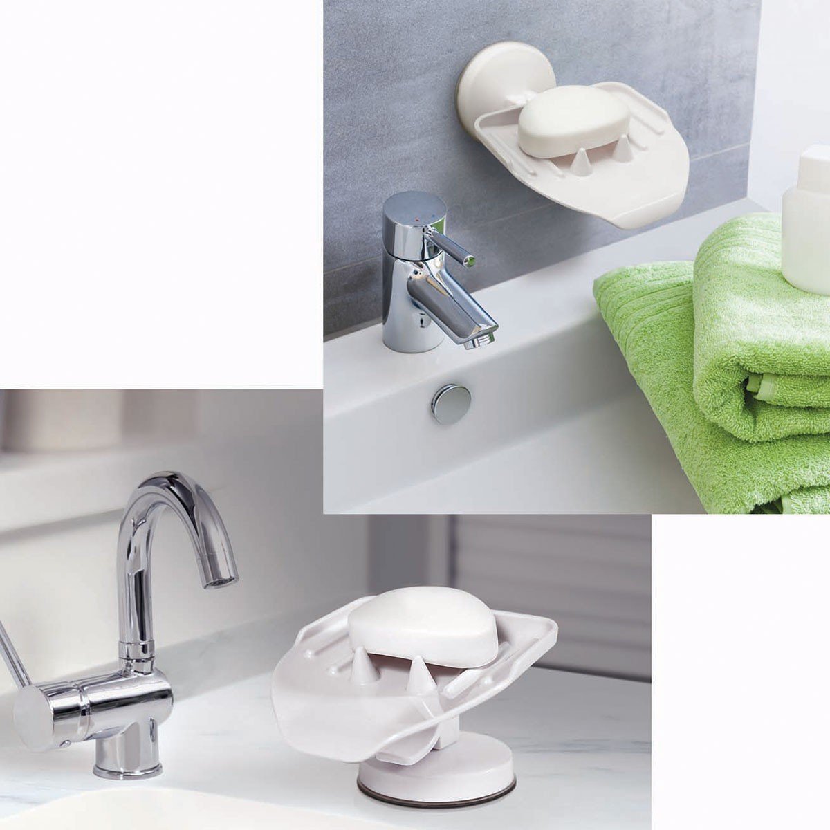 Porte savon à ventouse 2 en 1 blanc ASTUCEO - Mathon - 2