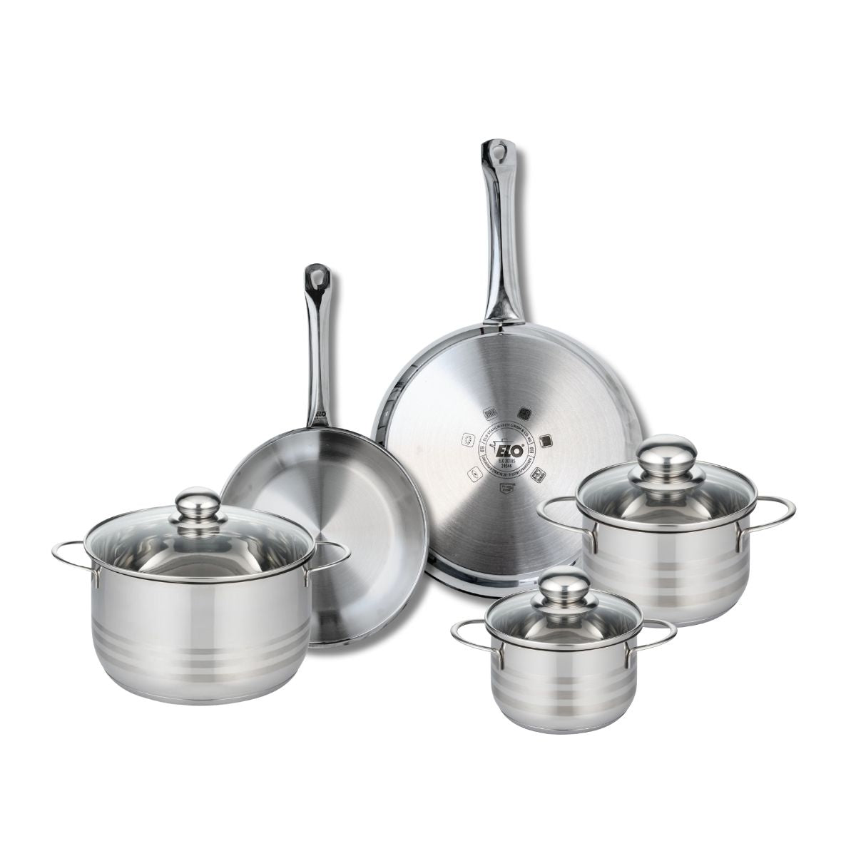 Ensemble de 2 Poêles de cuisson 24 et 28 cm et 3 faitouts 14, 16 et 20 cm  Profi Brillant Elo - Mathon - 1
