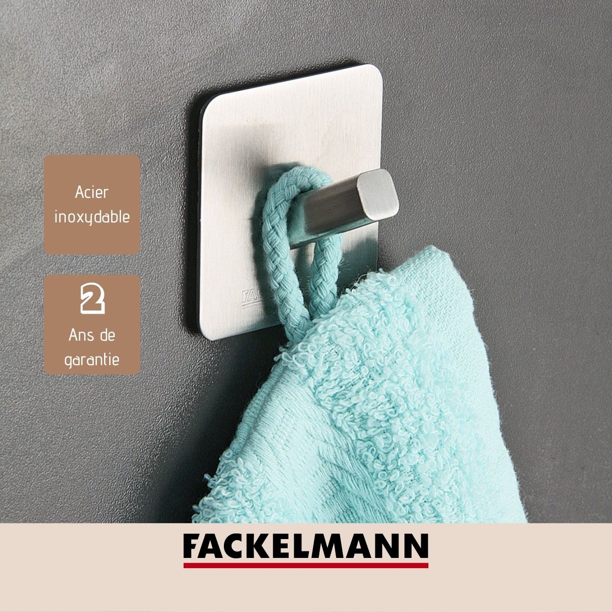 Ensemble de 2 Crochets muraux adhésif carré 5 x 5 cm  Tecno Fackelmann - Mathon - 4