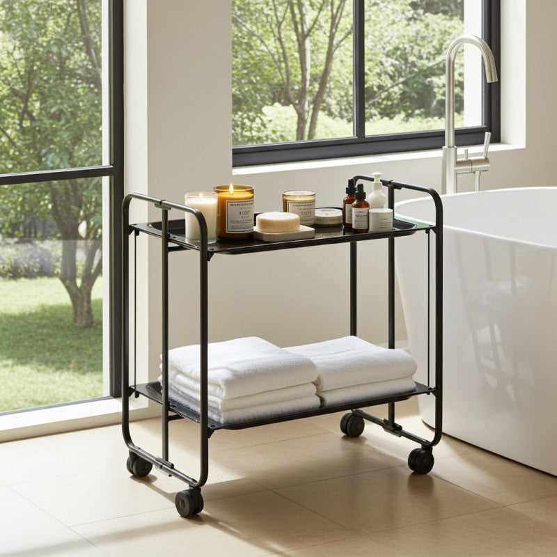 Desserte pliante 2 niveaux avec roulettes – structure noire, bauhaus Don Hierro - Mathon - 2