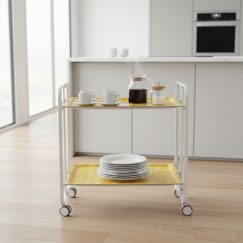 Desserte pliante 2 niveaux avec roulettes – structure blanche, bauhaus Don Hierro - Mathon - 3