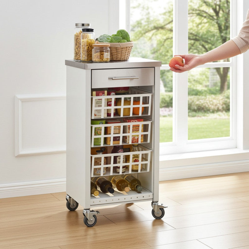 Desserte de cuisine avec plan de travail en acier inoxydable, MOHER, Blanc Don Hierro - Mathon - 2