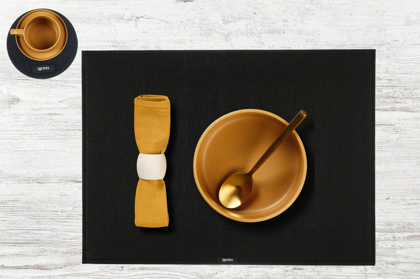 Lot de 6 sets de table en feutre recyclé noir D Björn - Mathon - 5