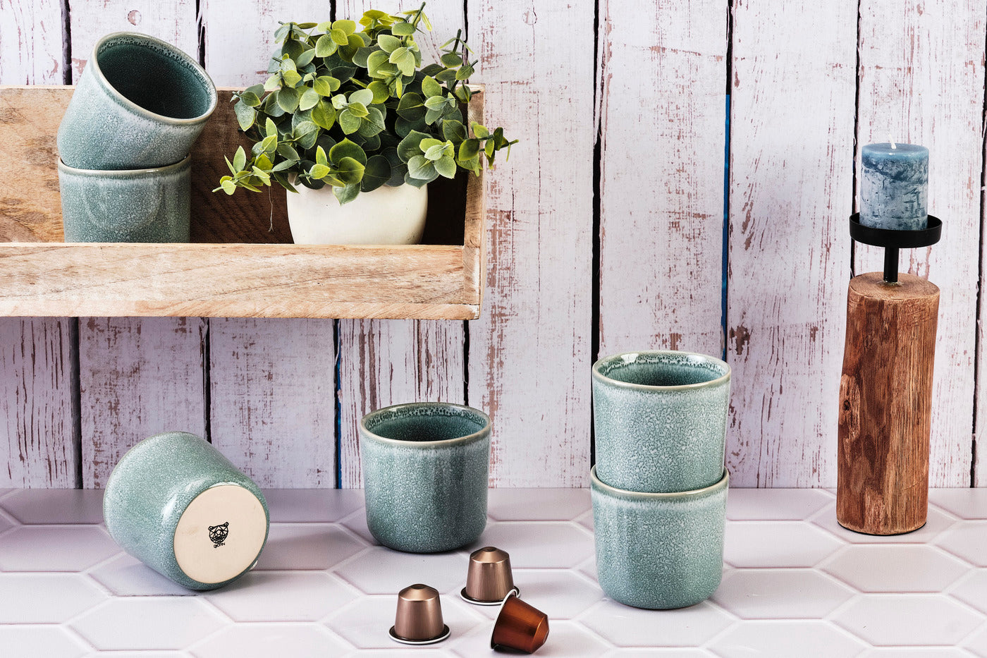 Lot de 6 mugs en grès bleu 20cl Björn - Mathon - 2