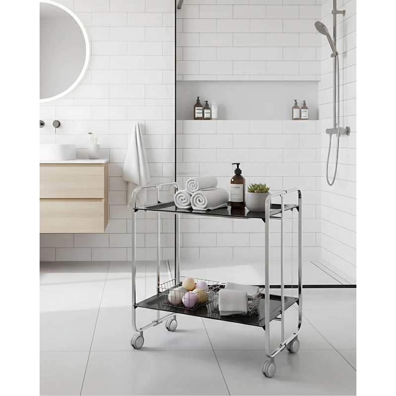 Desserte pliante 2 niveaux avec roulettes – structure chromée, bauhaus Don Hierro - Mathon - 5