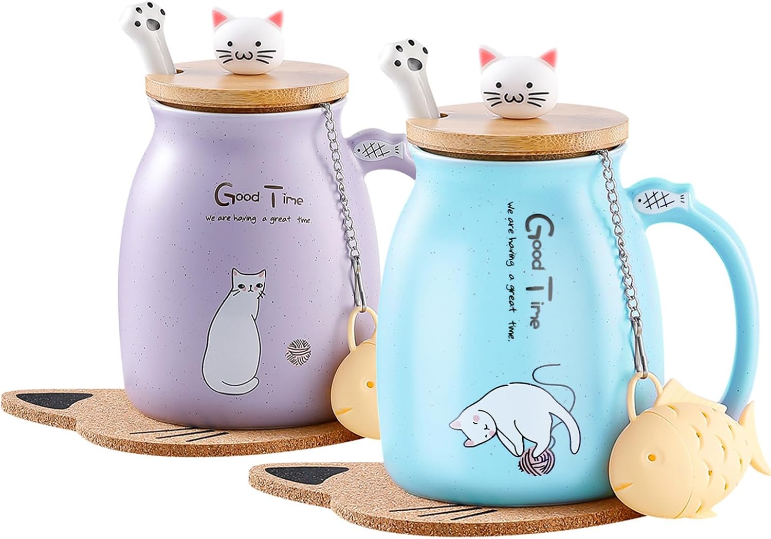2 Mug Chat en Céramique Mignon pour Café et Thé 350 ml Vendos85 - Mathon