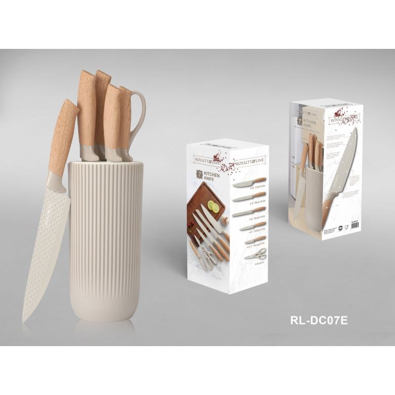 Ensemble de couteaux 5 pièces avec ciseaux et support Cream Royalty Line RLDC07E Royalty Line - Mathon - 3