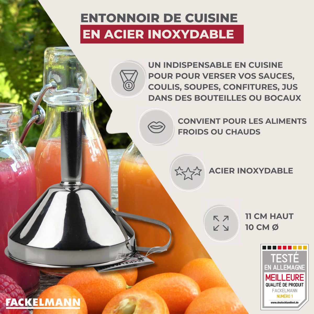 Ensemble de 2 Entonnoirs de cuisine inox 10 cm de diamètre Fackelmann - Mathon - 2