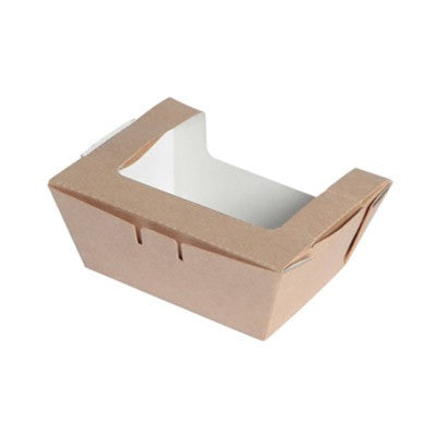 30Pcs - Boîte salade carton kraft brun à double fenêtre 159x138x65mm 1250ml FirstPack - Mathon - 1