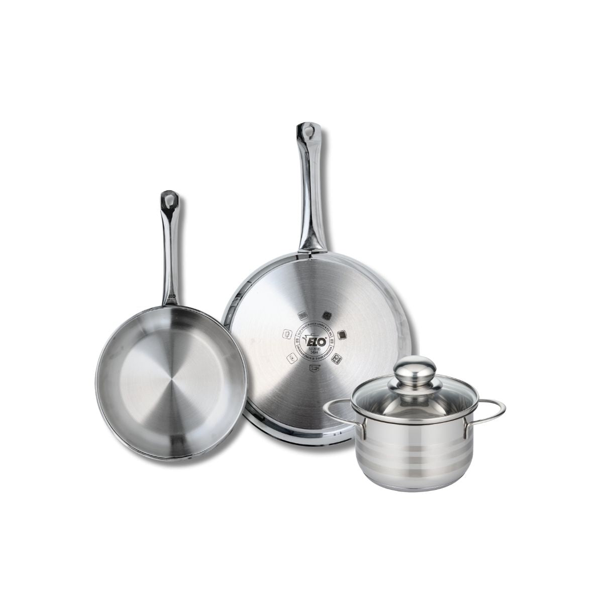 Ensemble de 2 Poêles de cuisson 24 et 28 cm et 1 faitout 16 cm  Profi Brillant Elo - Mathon - 1