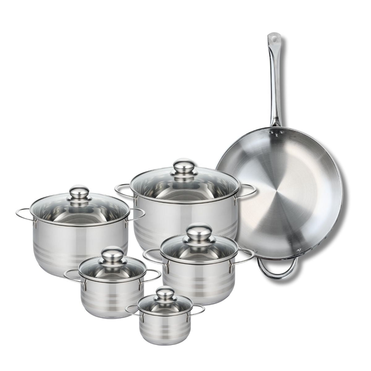 Ensemble de 1 Poêle de cuisson 32 cm et 5 faitouts 12, 14, 16, 20 et 24 cm  Profi Brillant Elo - Mathon - 1