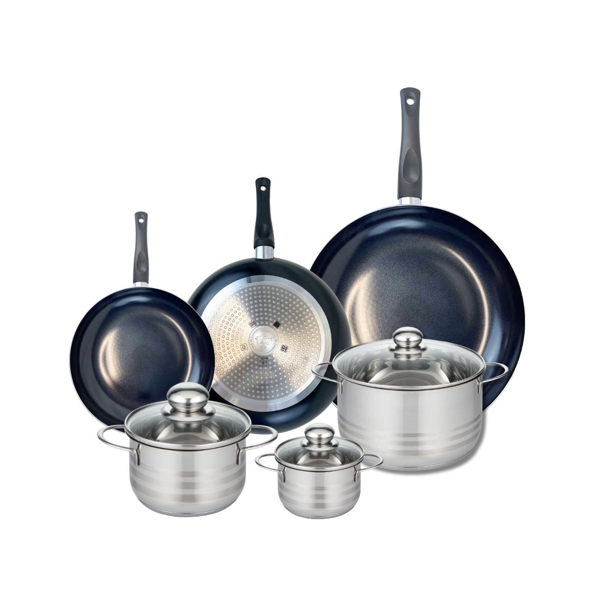 Ensemble de 3 Poêles de cuisson 20, 24 et 32 cm et 3 faitouts 12, 16 et 20 cm  Prima Brillant Elo - Mathon - 1