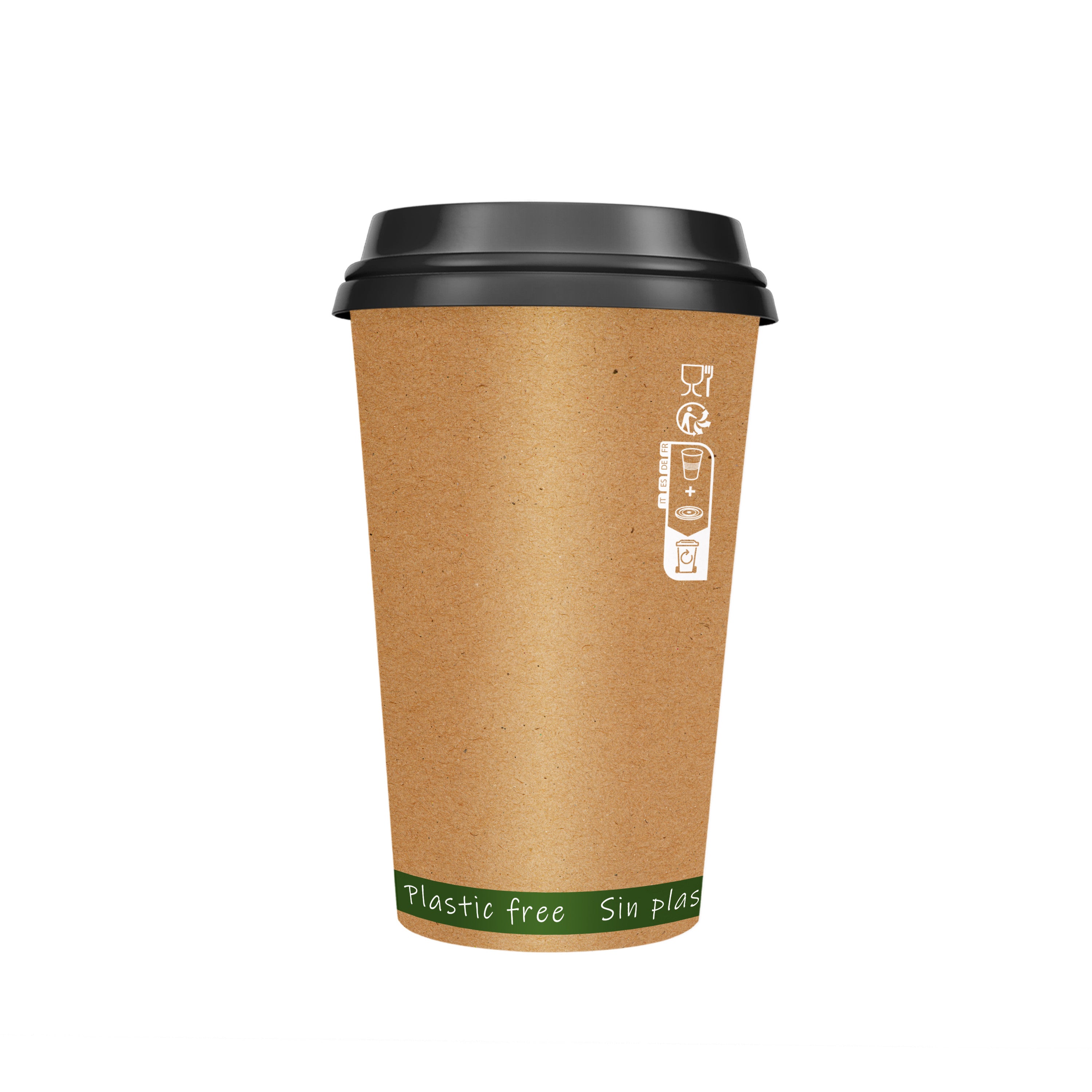 50Pcs - Gobelet Zen en carton kraft brun sans plastique, Waterbased  H110mm 350ml FirstPack - Mathon