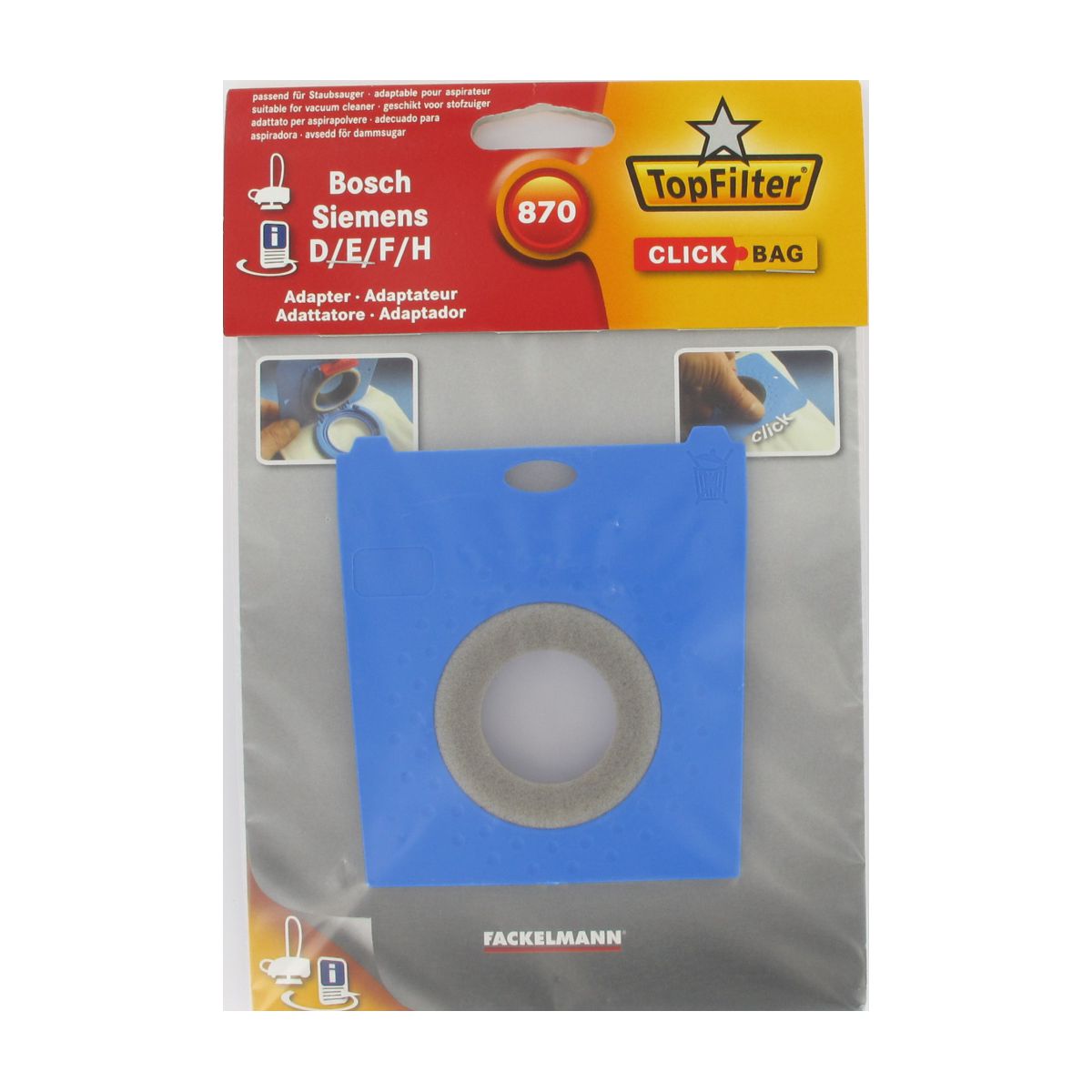 Boite de 4 sacs aspirateurs universels Top Filter avec Adaptateur Click Bag pour aspirateurs Siemens et Bosch 870 TopFilter - Mathon - 2