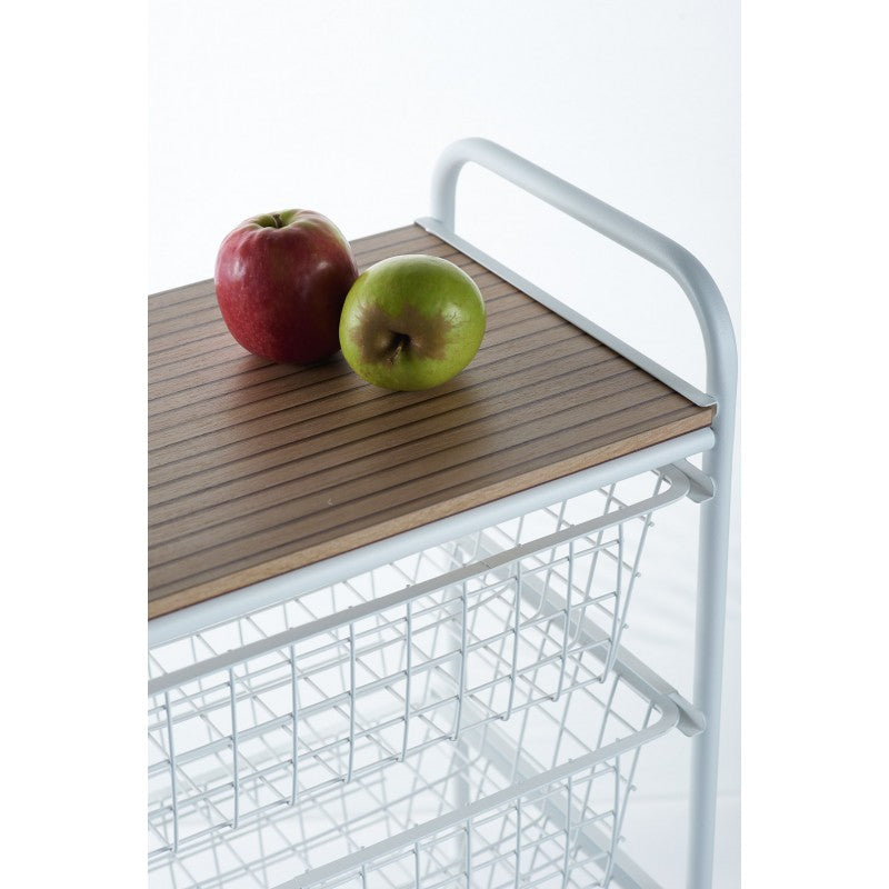 Desserte de cuisine, 4 paniers, plan de travail couleur bouleau texturé avec effet latté, nora Don Hierro - Mathon - 6