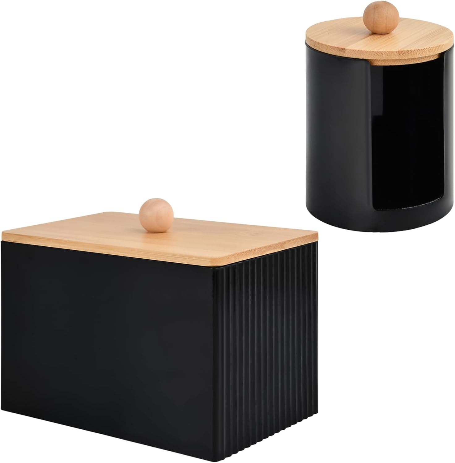 Boîte noire en bambou et plastique pour cotons-tiges Vendos85 - Mathon