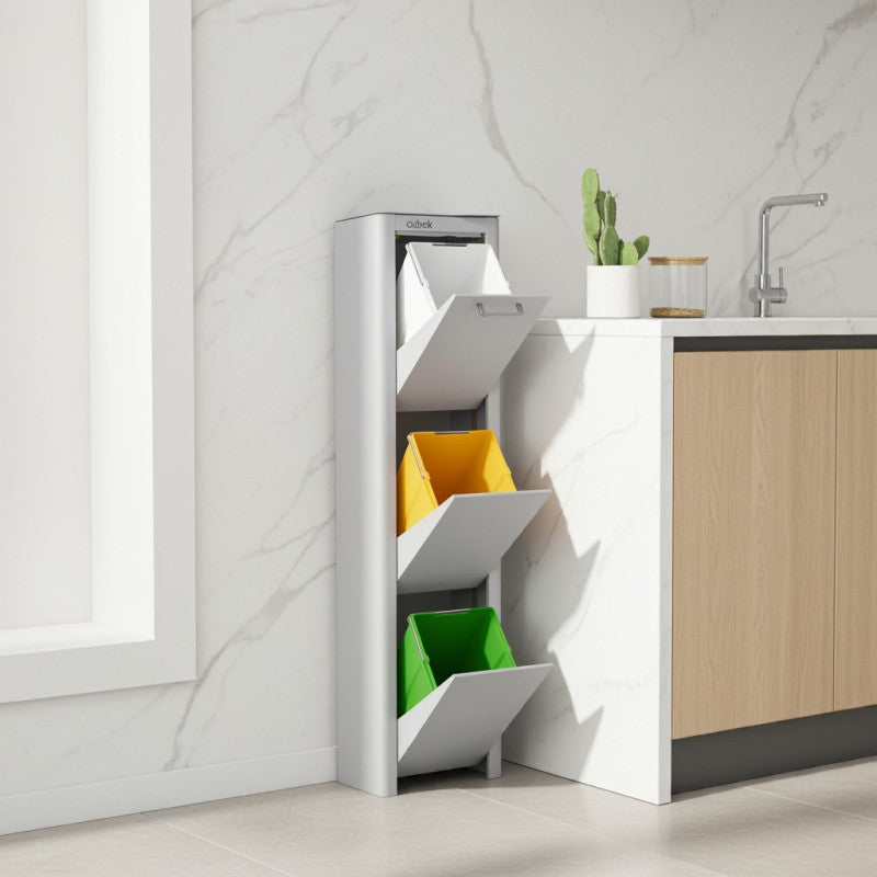 Poubelle cuisine de tri sélectif CUBEK, 3 compartiments de 20 litres, Gris Don Hierro - Mathon - 2