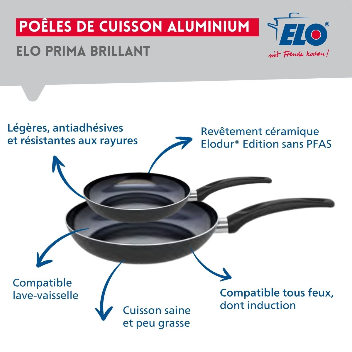 Ensemble de 2 Poêles de cuisson 24 et 32 cm et 2 faitouts 14 et 24 cm  Prima Brillant Elo - Mathon - 4
