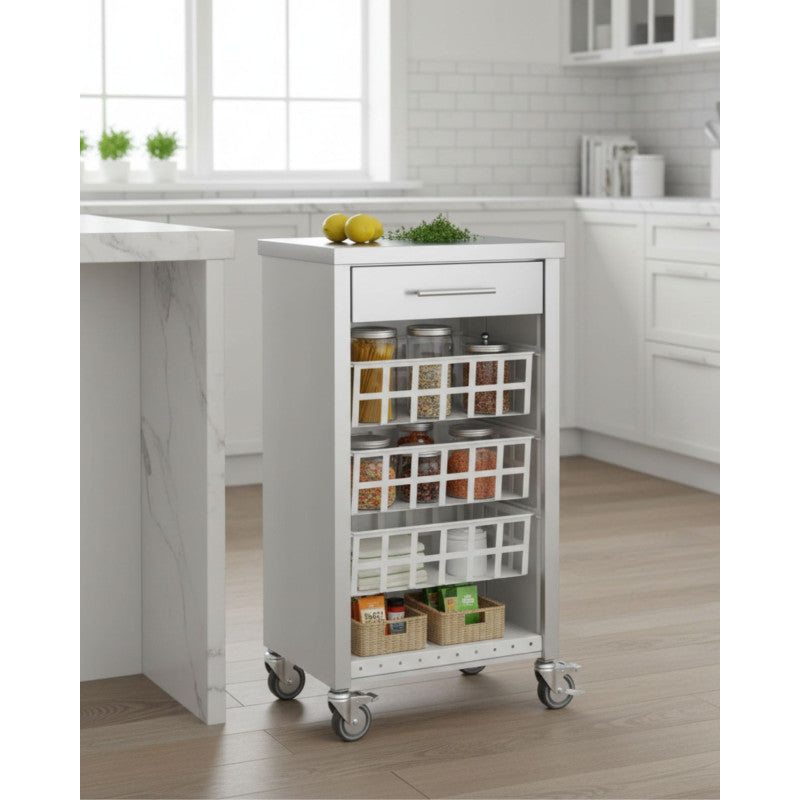 Desserte de cuisine avec plan de travail en acier inoxydable, MOHER, Blanc Don Hierro - Mathon - 5