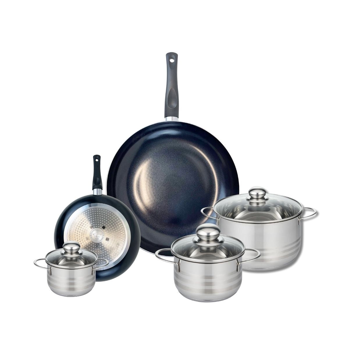 Ensemble de 2 Poêles de cuisson 20 et 32 cm et 3 faitouts 12, 16 et 20 cm  Prima Brillant Elo - Mathon - 1