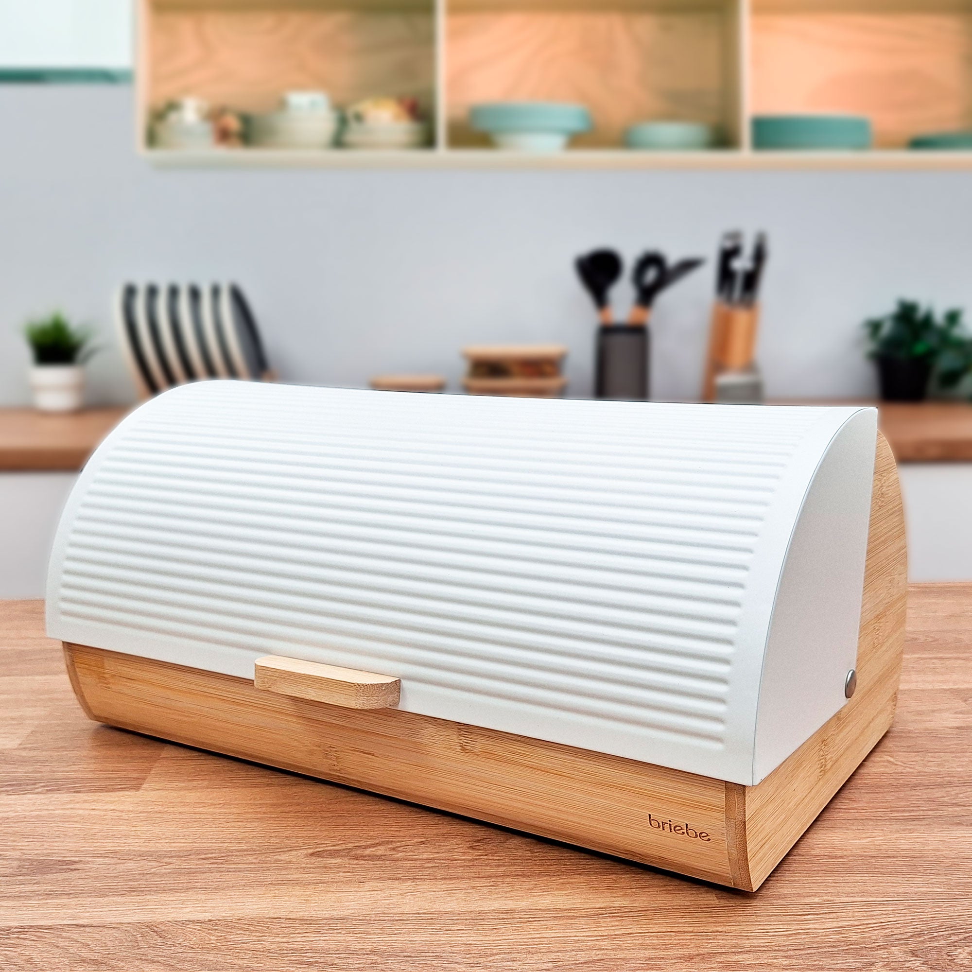 Boîte à Pain en Bois de Bambou Couvercle Coulissant, Bread Box Conserver Painen  Blanc BB1162 - Mathon - 8