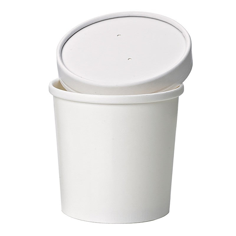 25Pcs - Pot carton blanc chaud et froid avec couvercle carton   H85mm 350ml FirstPack - Mathon - 1