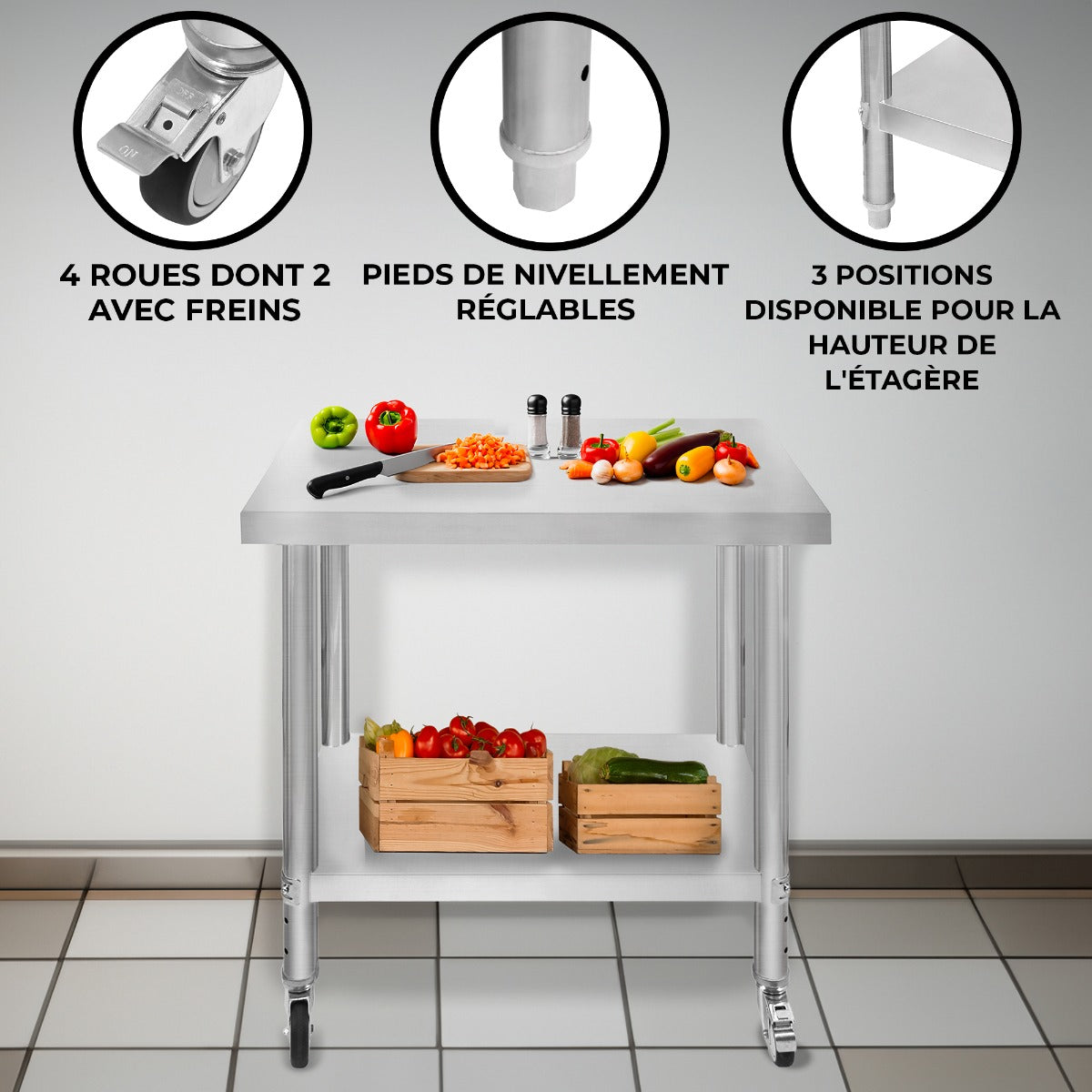 Table de Travail en Inox 76cm x 45cm x 86cm - KuKoo Kukoo - Mathon - 2