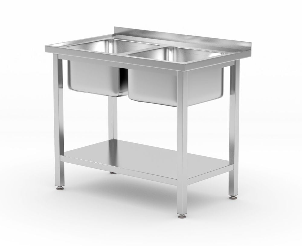 Plonge Inox Double Bac et Etagère Budget Line - Vissée 1000x600x(H)850mm - Hendi HENDI - Mathon
