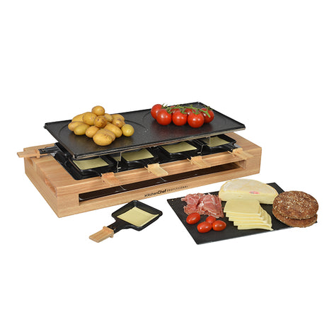 Appareil à raclette Bamboo 8 poêlons et 2 double poêlons 1500 W KCWOOD.8.MAXI Kitchen Chef Professional - Mathon - 1