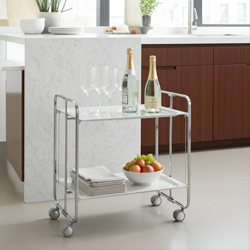 Desserte pliante 2 niveaux avec roulettes – structure chromée, bauhaus Don Hierro - Mathon - 3