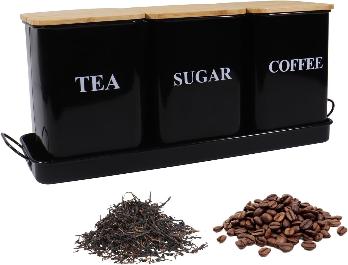 Ensemble 3 Boîtes de Conservation Métal Noir avec Plateau Vendos85 - Mathon