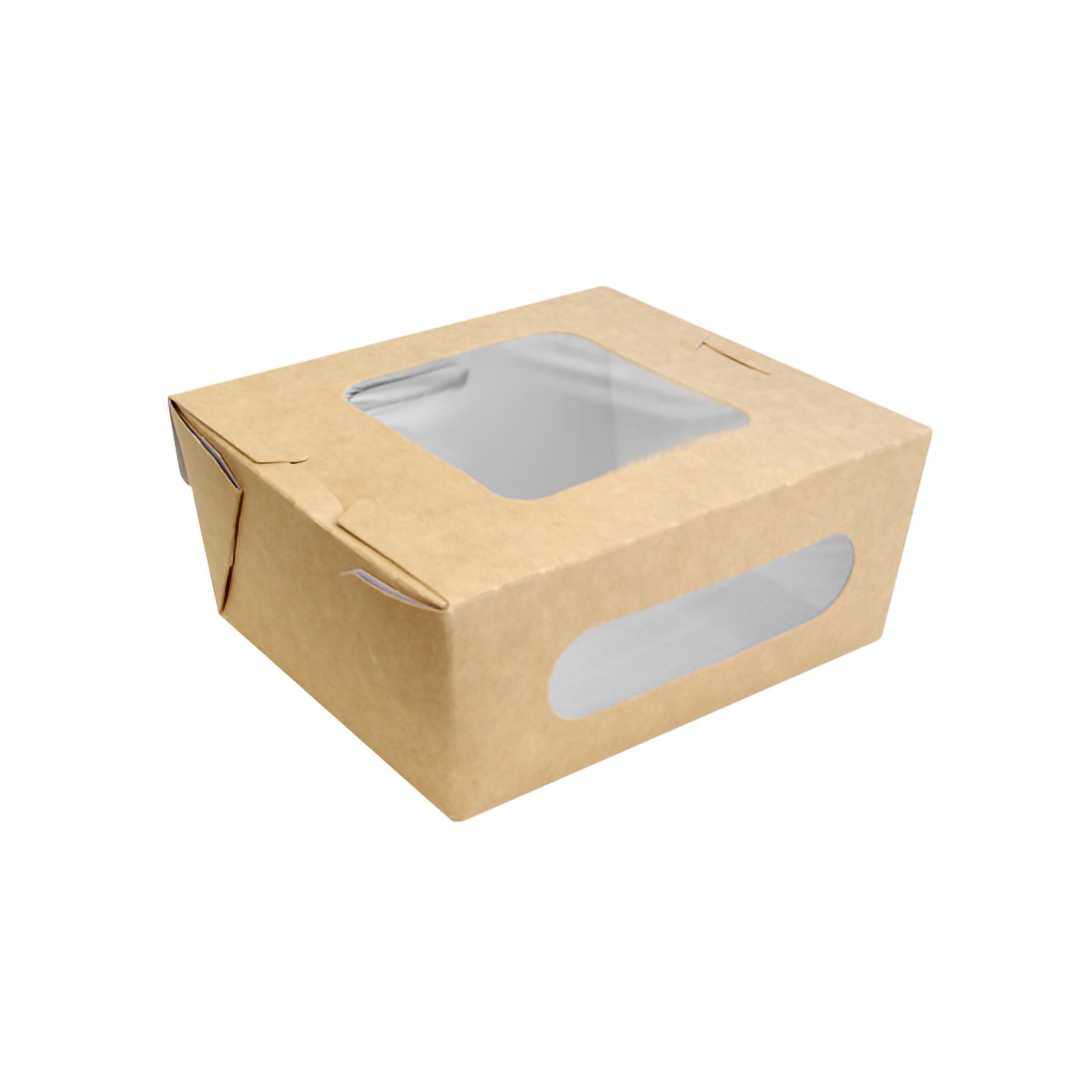 30Pcs - Boîte salade carton kraft brun à double fenêtre 159x138x65mm 1250ml FirstPack - Mathon - 2