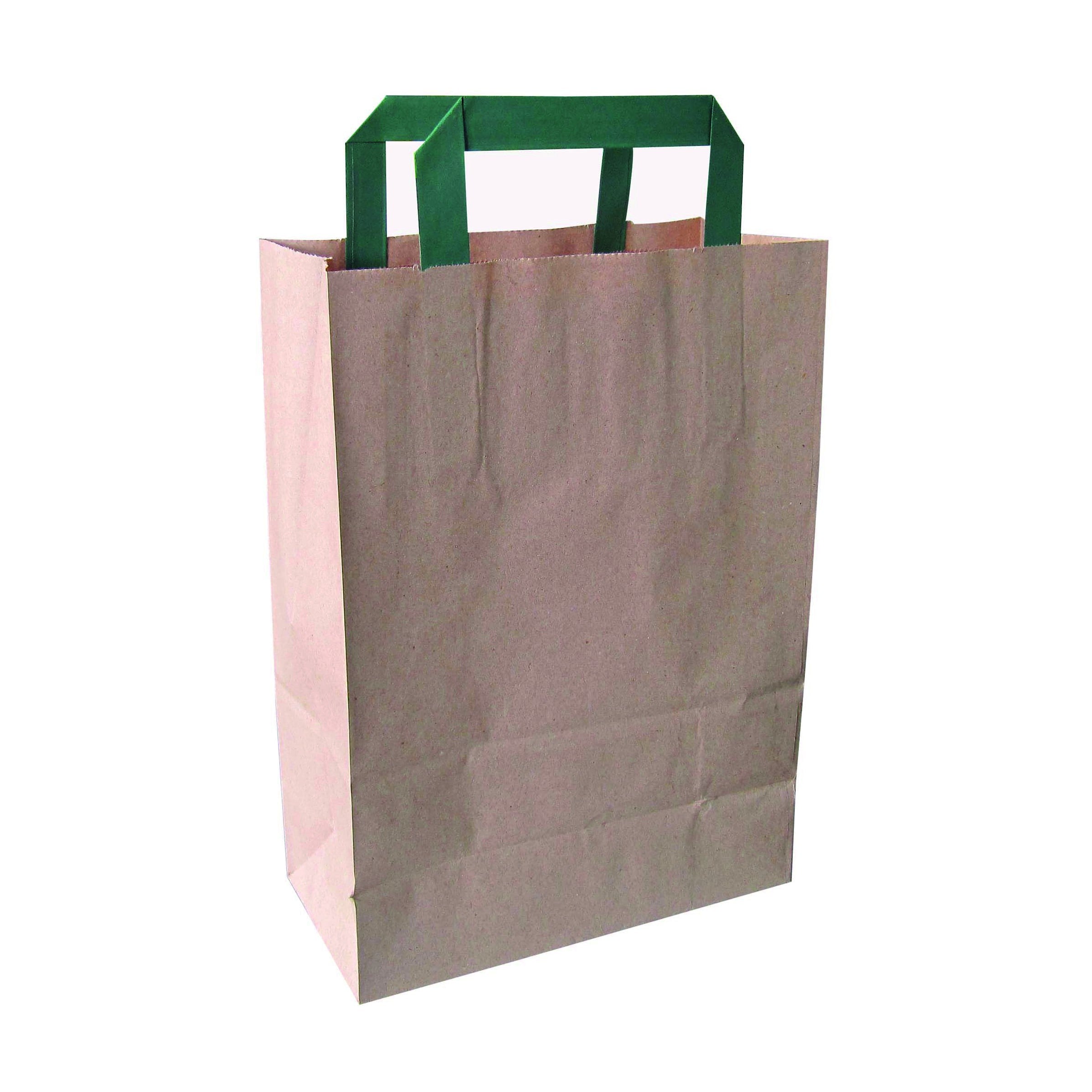 Sac cabas papier brun recyclé anses vertes 20 x 10 x 29 cm - 250 unités FirstPack - Mathon