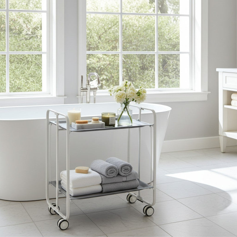 Desserte pliante 2 niveaux avec roulettes – structure blanche, bauhaus Don Hierro - Mathon - 2