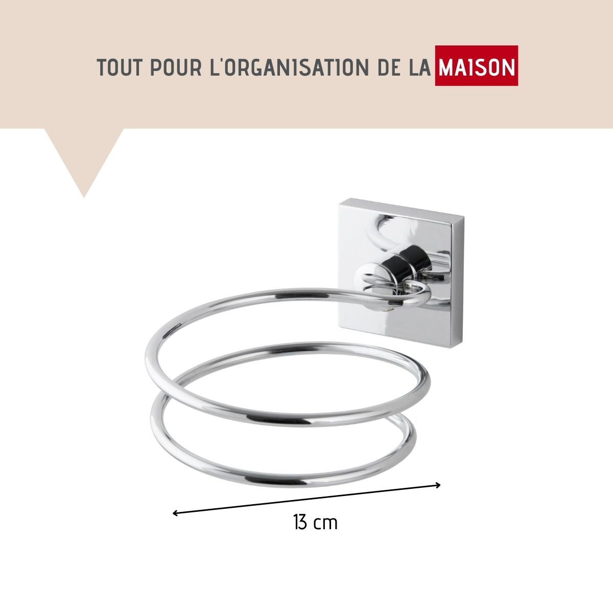 Support sèche cheveux en zinc gris chromé  Mare Fackelmann - Mathon - 3