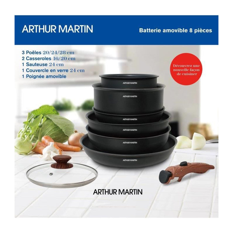 Batterie De Cuisine 8 Pieces   - Aluminium - Poignée Bois - Tous Feux Dont Induction Arthur Martin - Mathon - 3