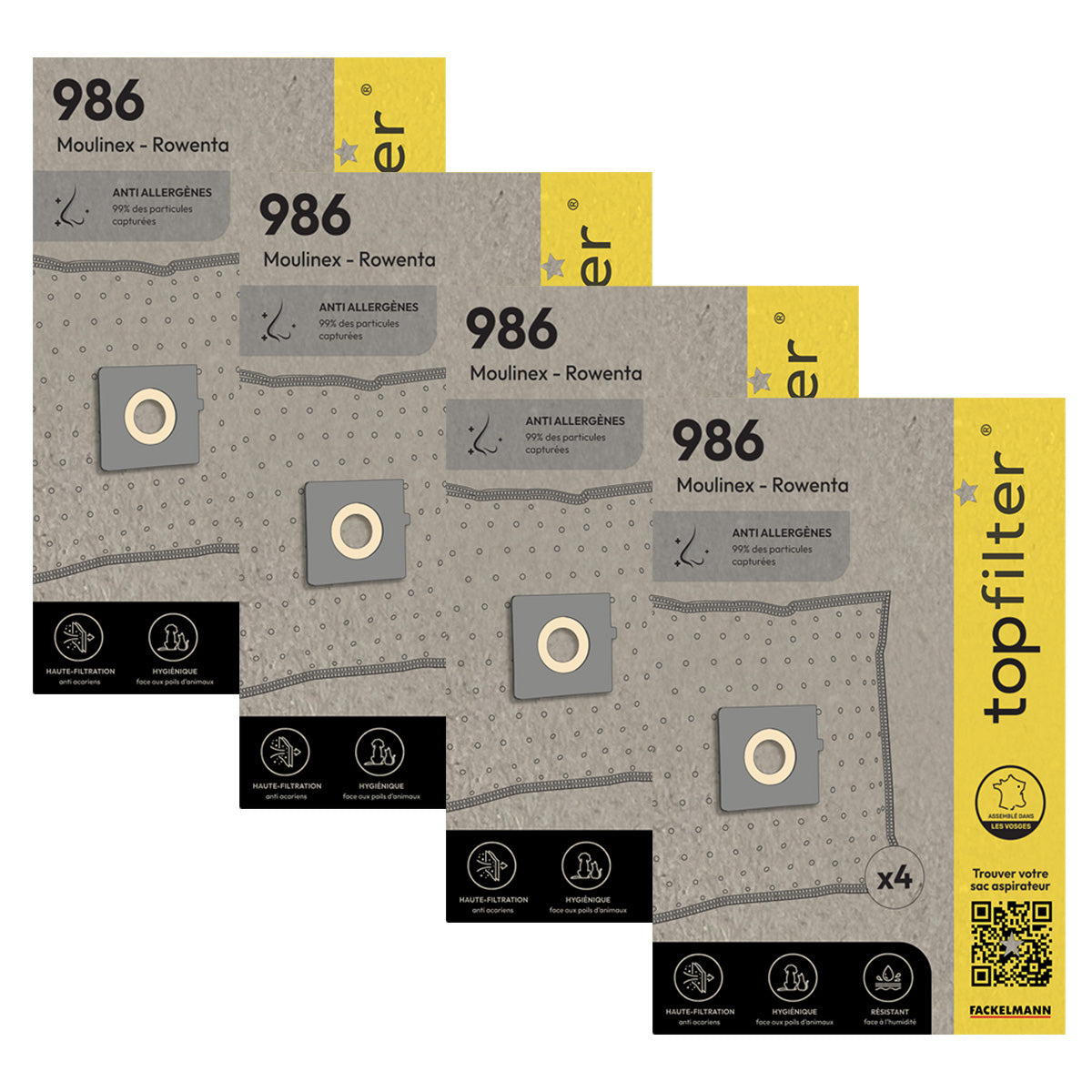 Lot de 4 packs de 4 sacs aspirateur 64986 pour Rowenta et Moulinex TopFilter Premium TopFilter - Mathon - 1