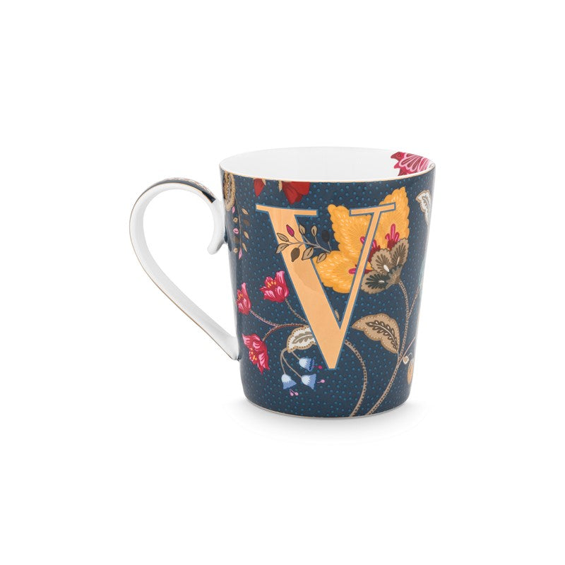 Mug Alphabet Floral Fantasy Bleu - V - 350ml Pip Studio - Mathon