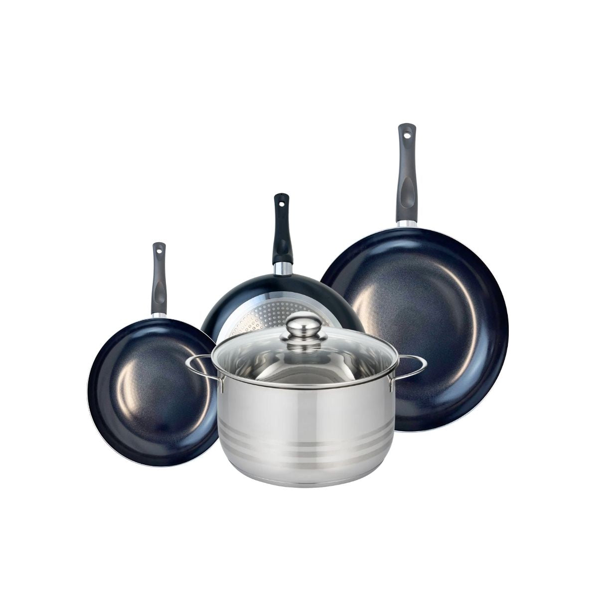 Ensemble de 3 Poêles de cuisson 20, 24 et 28 cm et 1 faitout 24 cm  Prima Brillant Elo - Mathon - 1