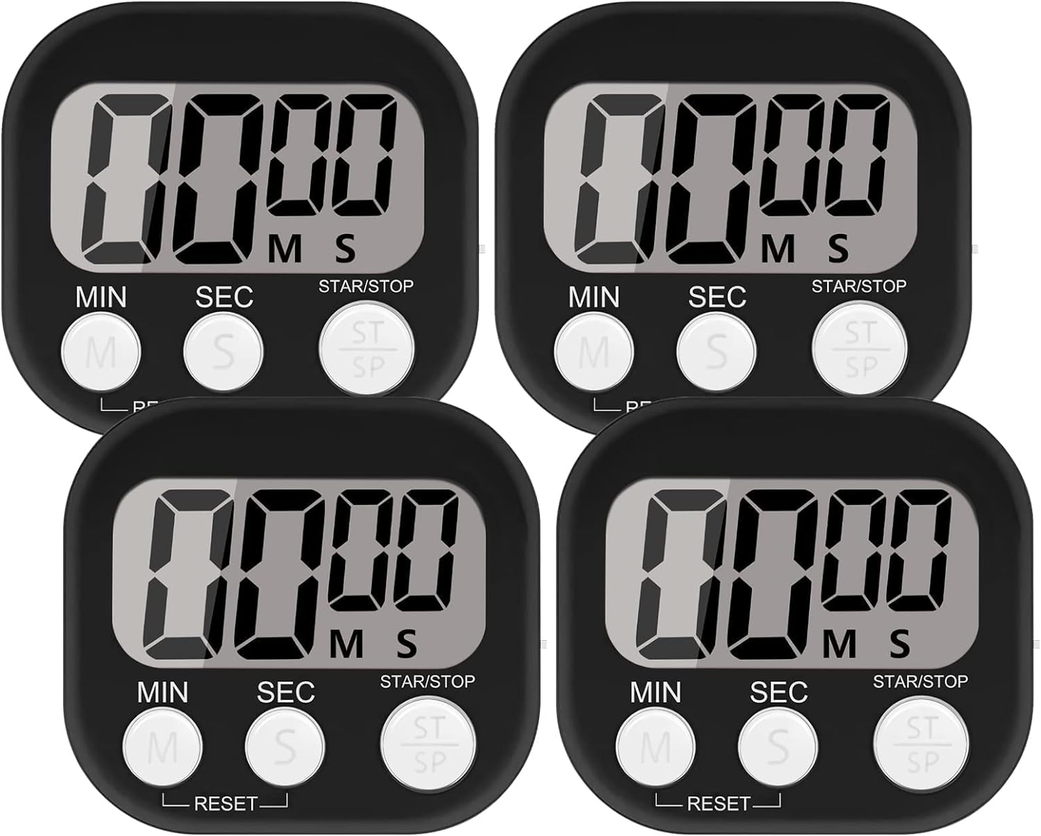 4 Paquets Alarme Forte Minuteur De Cuisine avec grand écran noir Vendos85 - Mathon