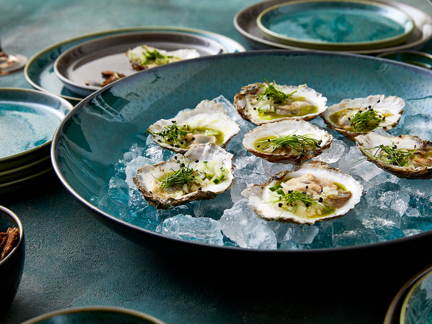 Plat de service rond GASTRO 40cm en grès émaillé Noir/Vert Bitz - Mathon - 10