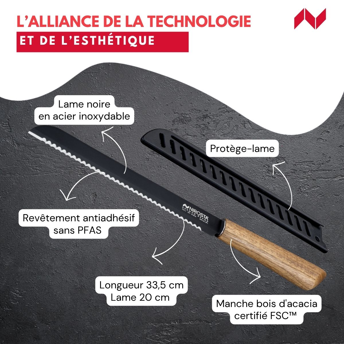 Couteau à pain 33,5 cm  Flow Nirosta - Mathon - 3