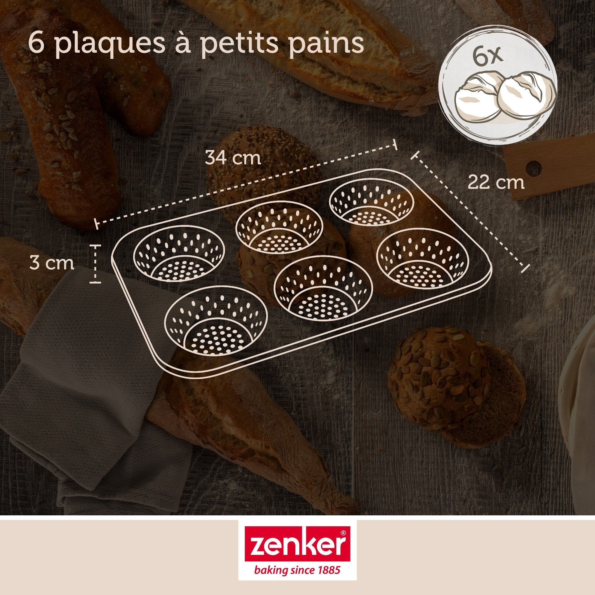 Moule à petits pains individuels ronds 6 empreintes 33 x 22 cm Zenker Mojave Gold Zenker - Mathon - 3