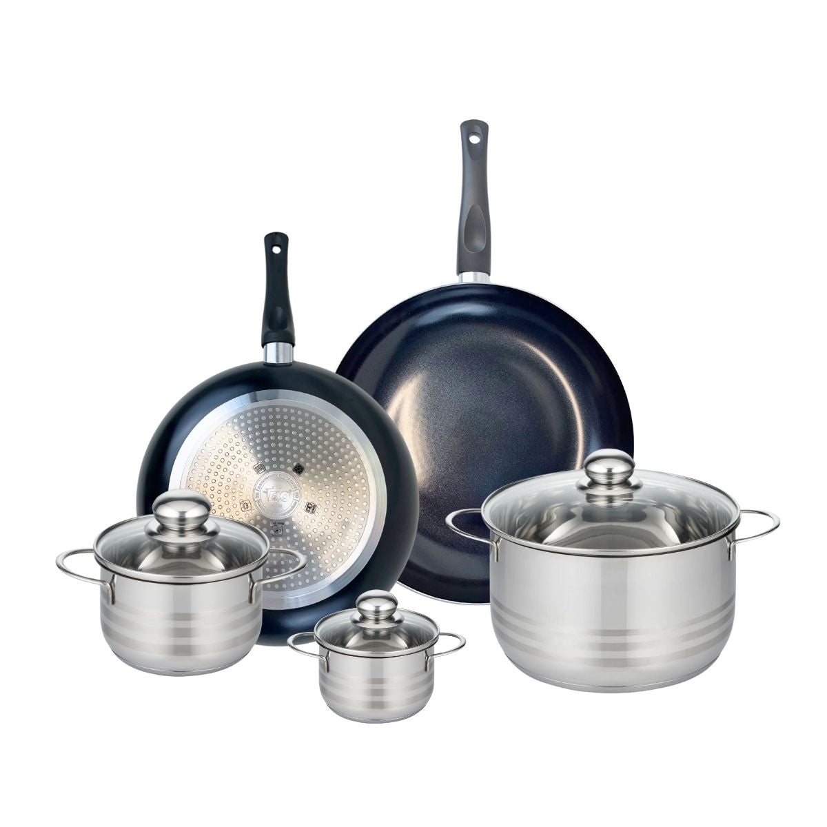 Ensemble de 2 Poêles de cuisson 28 et 32 cm et 3 faitouts 12, 16 et 24 cm  Prima Brillant Elo - Mathon - 1