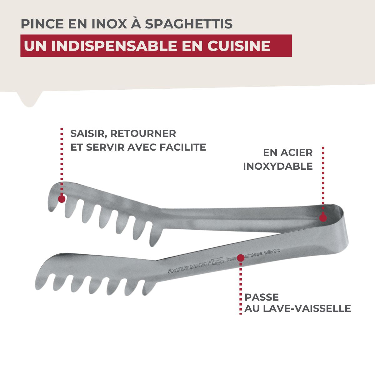 Pince à spaghettis, de cuisine en Acier inoxydable 19 cm Fackelmann - Mathon - 4