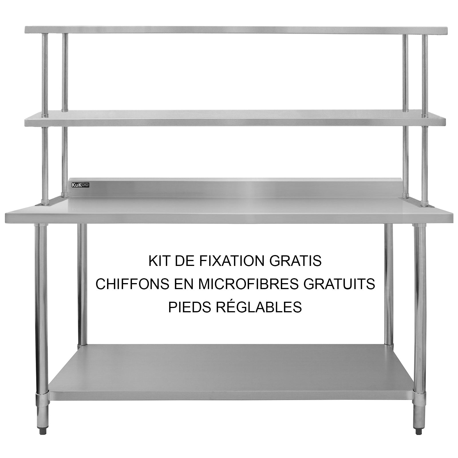 Table de Travail Préparation Cuisine 1800mm & Étagère d